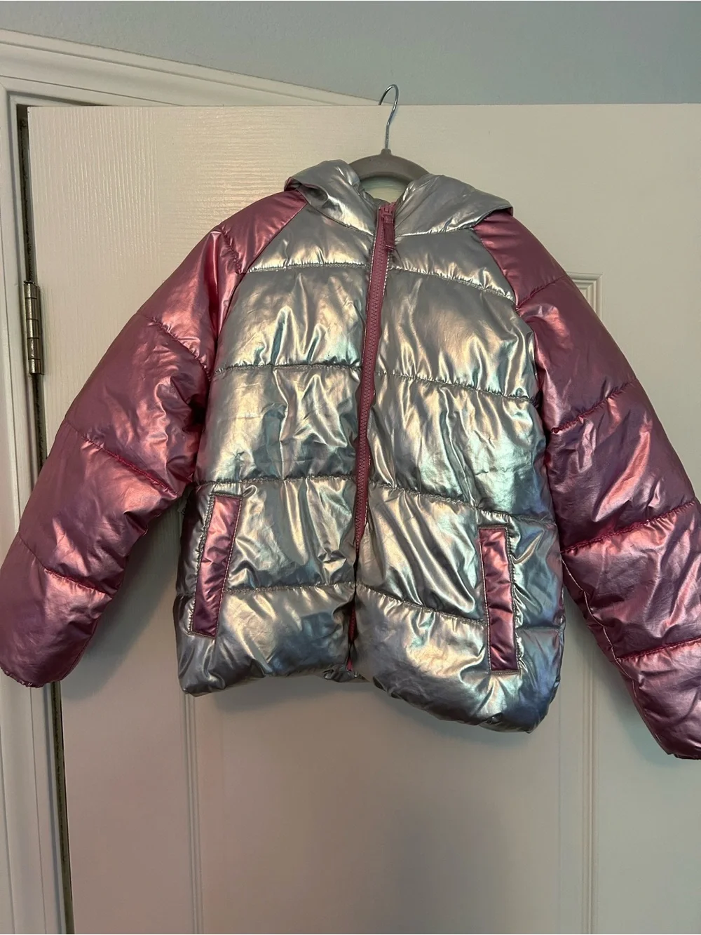 Old Navy Silver and Metallic Pink Puffer jacket